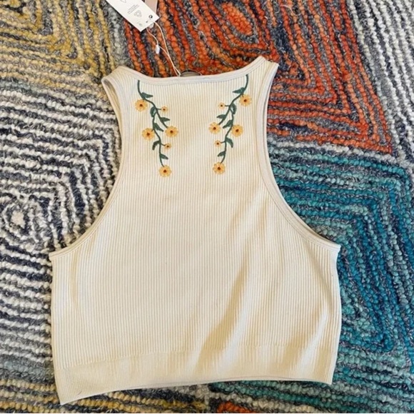 Zara Floral Embroidery Ribbed Top - Picture 5 of 6